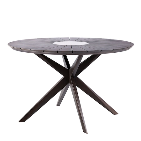 Armen Living Sachi Outdoor Dark Eucalyptus Wood and Concrete Round Dining Table 840254333352